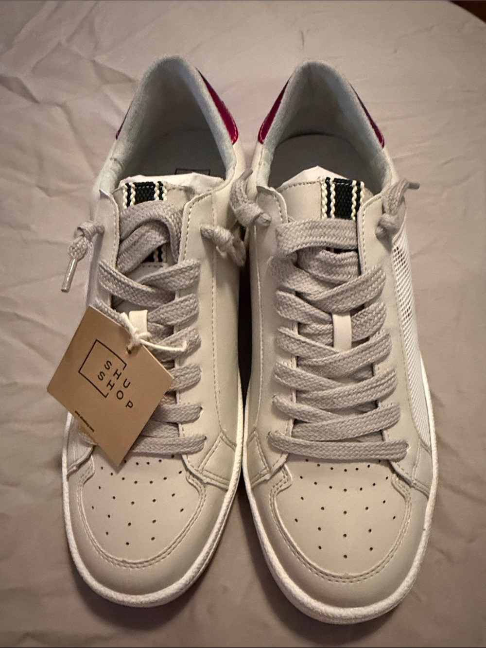 ShuShop White Leather Sneakers with Pink Star Detail Size 8